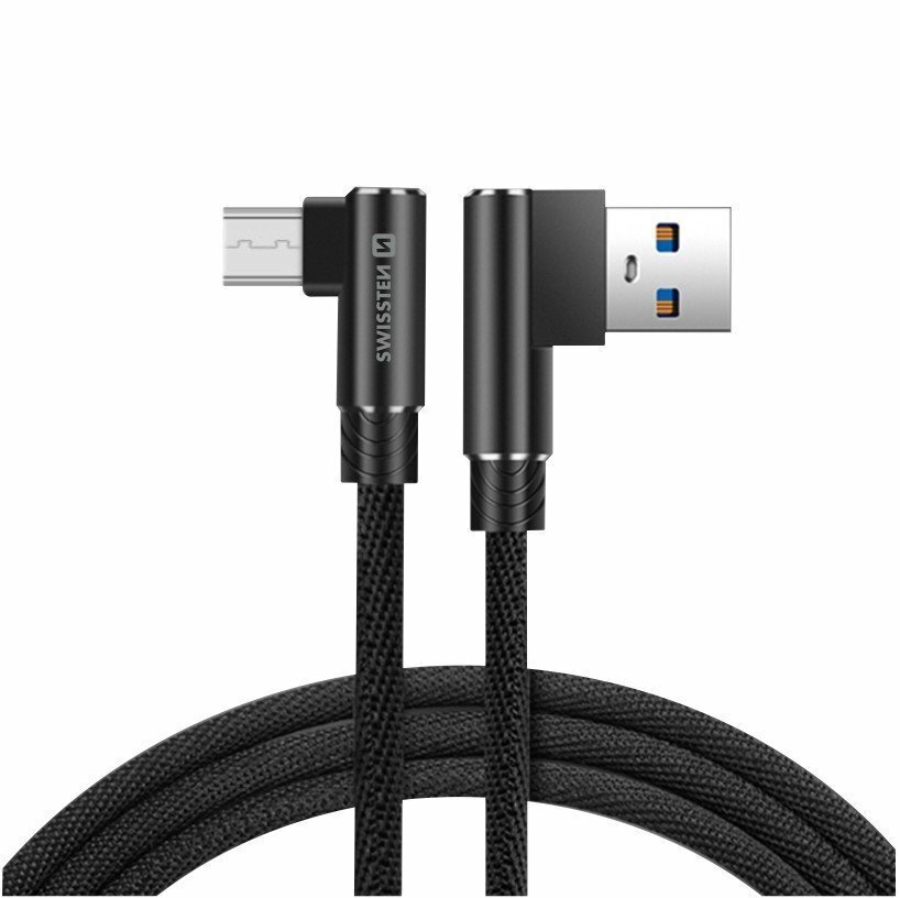 Swissten L Type Textile Universal Quick Charge 3.1 USB to micro USB Data and Charging Cable 1.2m Black hind ja info | Mobiiltelefonide kaablid | hansapost.ee