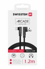 Плетеный L типа универсальный кабель данных Swissten Quick Charge 3.1 USB на micro USB  1.2 м, черный цена и информация | Кабели для телефонов | hansapost.ee