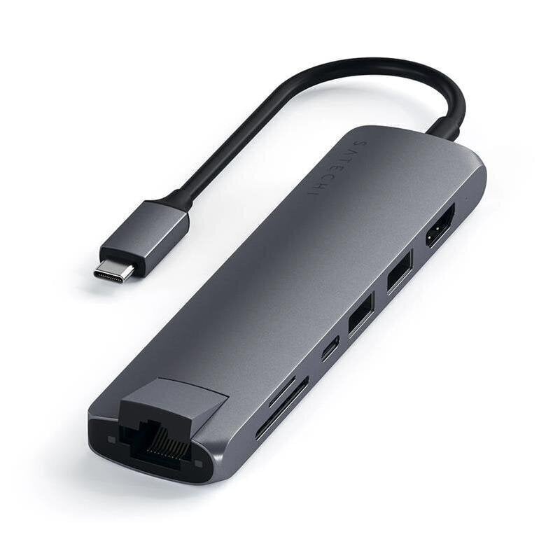 Satechi Slim USB-C MultiPort Ethernet - HDMI pordid, USB 3.0 ja kaardilugeja, hall hind ja info | USB adapterid ja jagajad | hansapost.ee