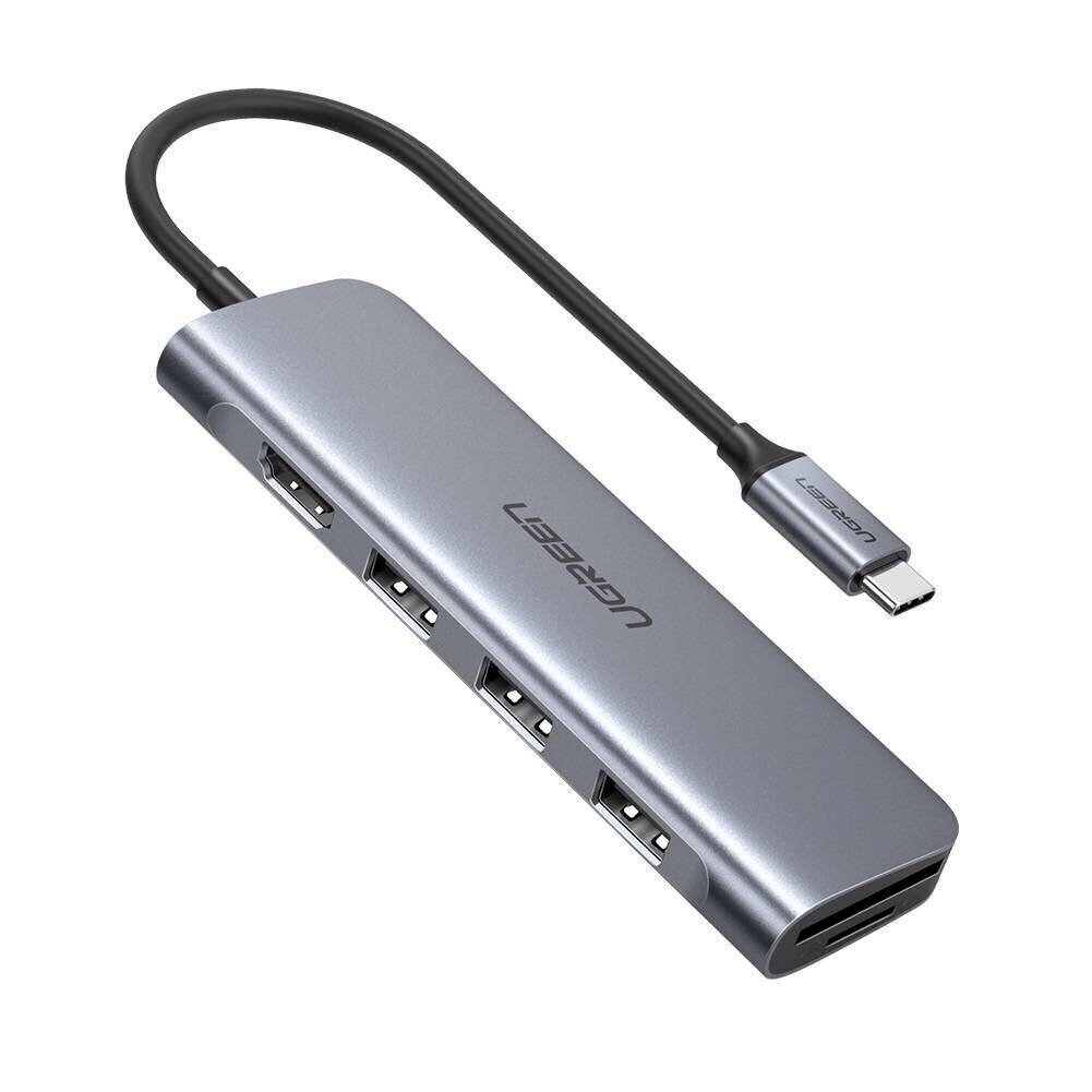 UGREEN USB-C to 3 Ports USB3.0-A Hub + HDMI + TF/SD (Space Gray) hind ja info | USB adapterid ja jagajad | hansapost.ee