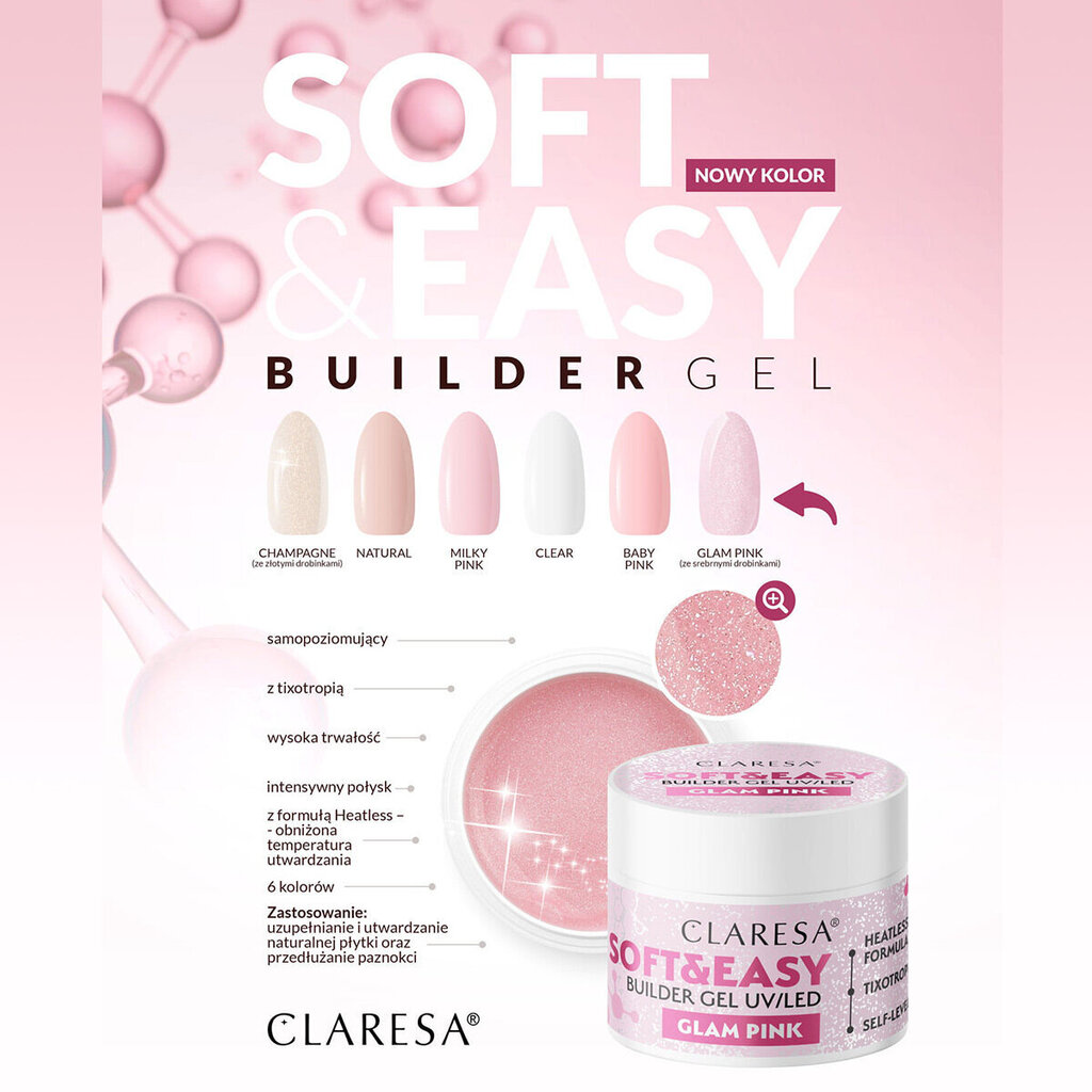 Küünegeel Claresa Soft & Easy Glam Pink 45G, 45 g hind ja info | Küünelakid ja küünelakieemaldajad | hansapost.ee