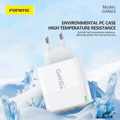 Foneng Wall charger GAN65 GaN - USB + 2xType C - PD 65W 3A with Type C to Type C white цена и информация | Зарядные устройства для телефонов | hansapost.ee