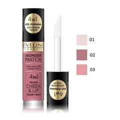 Põsepuna ja huuleläige Eveline Wonder Match 4in1, 4,5 ml, 02 hind ja info | Huulekosmeetika | hansapost.ee