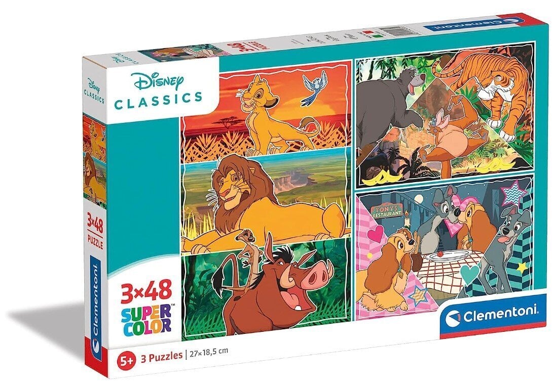 Pusle Clementoni 3x48 tk Superkolor Disney loomad 25285 hind ja info | Pusled lastele ja täiskasvanutele | hansapost.ee