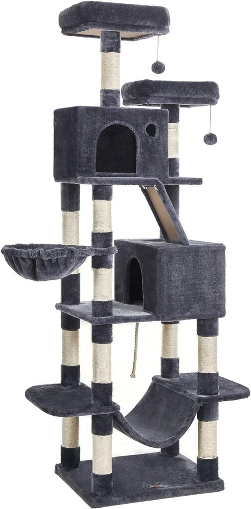 Kraapimispuu-maja kassidele PCT190G01, 206 cm, hall hind ja info | Kraapimispuud kassidele | hansapost.ee