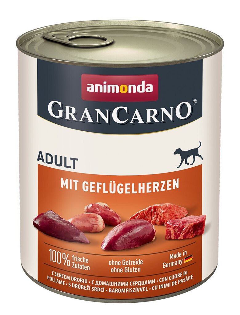 Animonda GranCarno täiskasvanud koertele sea- ja linnusüdamega, 800 g hind ja info | Koerakonservid | hansapost.ee