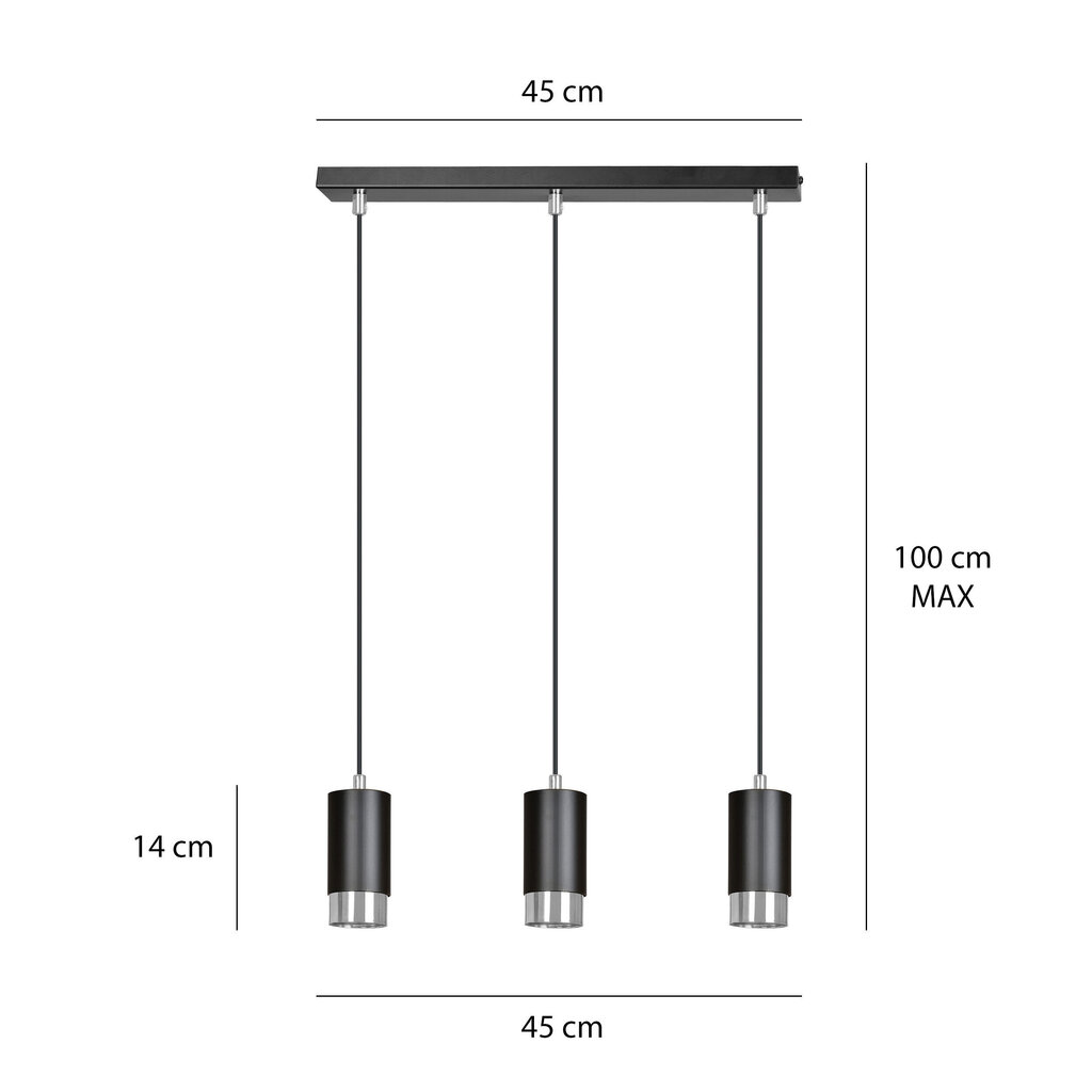 Emibig lamp Fumiko 3 Black Chrome hind ja info | Rippvalgustid | hansapost.ee