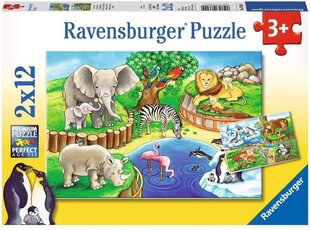 Пазл Ravensburger с животными в зоопарке, 2x12 деталей цена и информация | Пазлы | hansapost.ee