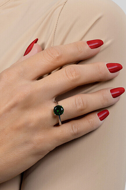 Brilio Silver hõbedane sõrmus rohelise tsirkooniga RI057WG цена и информация | Sõrmused | hansapost.ee