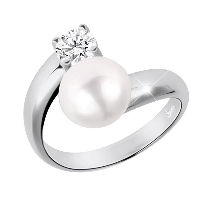 JwL Luxury Pearls Hõbesõrmus valge pärli ja läbipaistva kristalliga JL0432 цена и информация | Sõrmused | hansapost.ee