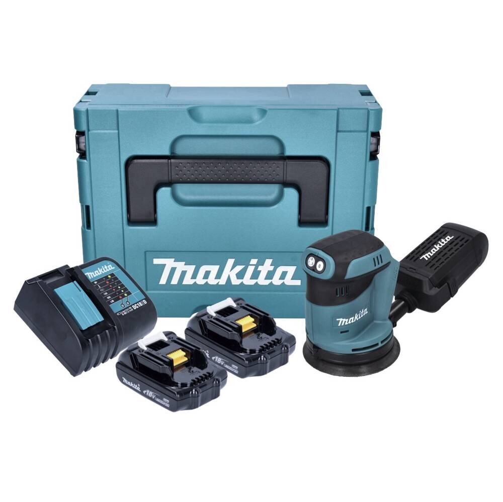 Аккумуляторная эксцентриковая шлифмашинка Makita DBO 180 SYJ 18 В 125 мм +  2х аккумулятора 1,5 Ач + зарядное устройство + Makpac цена | hansapost.ee