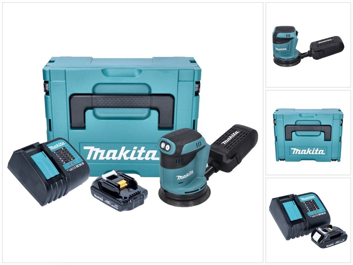 Makita DBO 180 SY1J akuga ekstsentriline lihvmasin 18 V 125 mm + 1x aku 1,5 Ah + laadija + Makpac цена и информация | Lihvmasinad | hansapost.ee