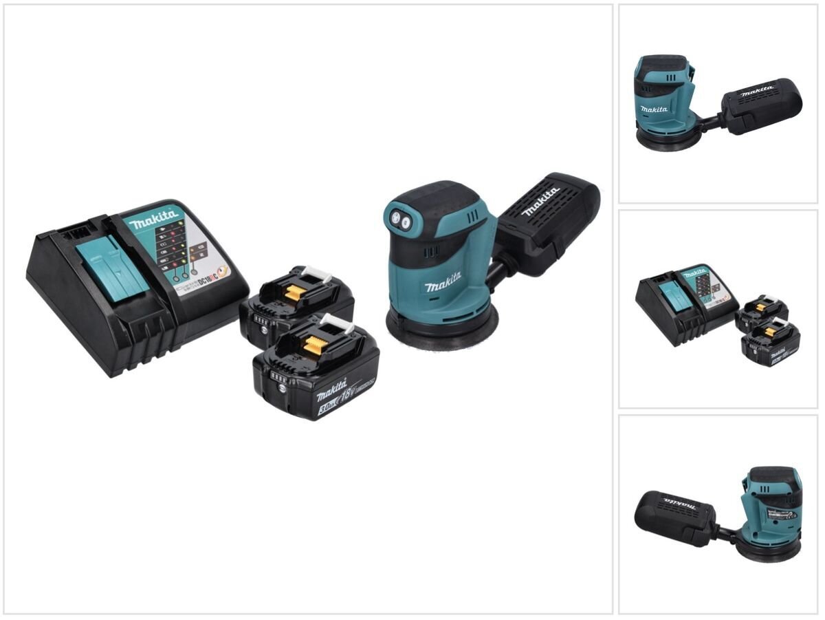 Makita DBO 180 RF akuga ekstsentriline lihvmasin 18 V 125 mm + 2x 3.0 Ah aku + laadija цена и информация | Lihvmasinad | hansapost.ee