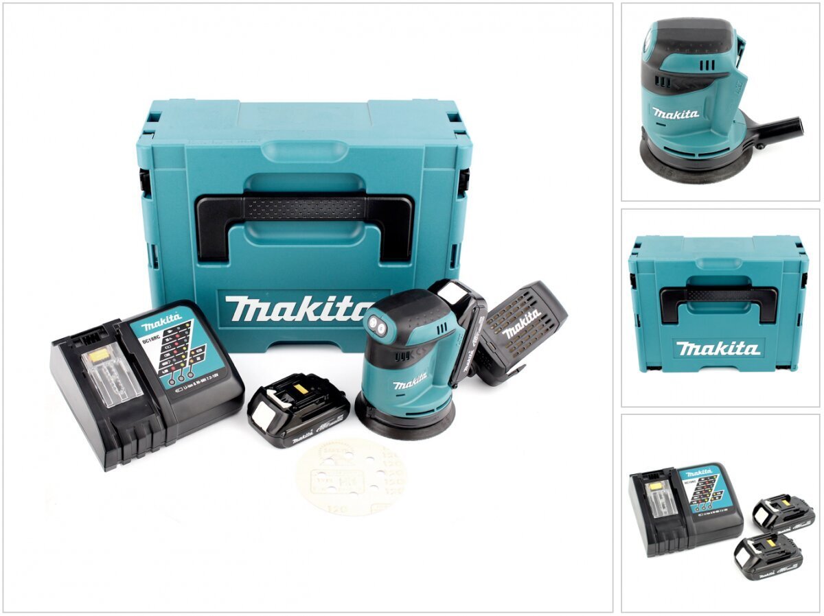 Makita DBO 180 RYJ 18 V akuga ekstsentriline lihvmasin + 2x aku 1,5 Ah + laadija + Makpac hind ja info | Lihvmasinad | hansapost.ee