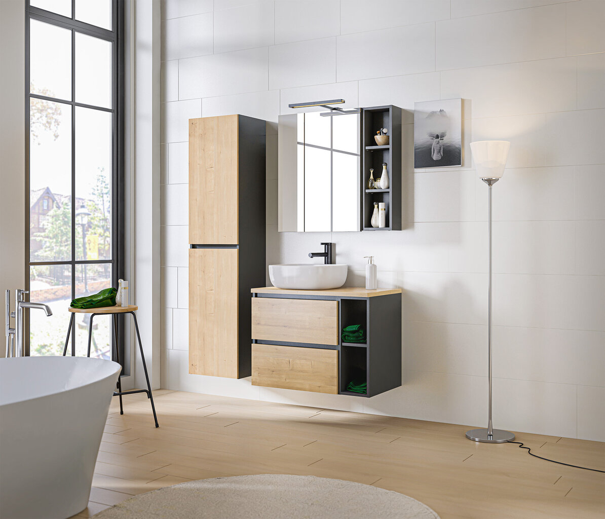 Vannitoa kapp Comad Monaco Grey Oak 820 - FSC, pruun/hall цена и информация | Vannitoakapid | hansapost.ee