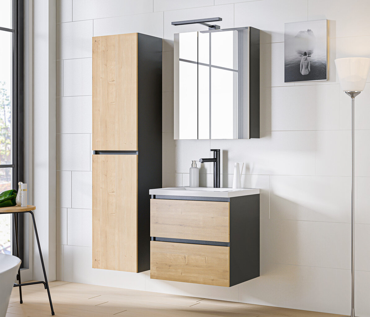 Vannitoa kapp Comad Monaco Grey Oak 820 - FSC, pruun/hall цена и информация | Vannitoakapid | hansapost.ee