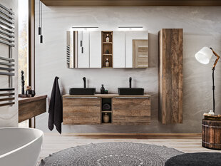 Тумба для ванной комнаты с зеркалом Comad Santa Fe Oak 84-60-A-2D, коричневый цена и информация | Шкафчики для ванной | hansapost.ee
