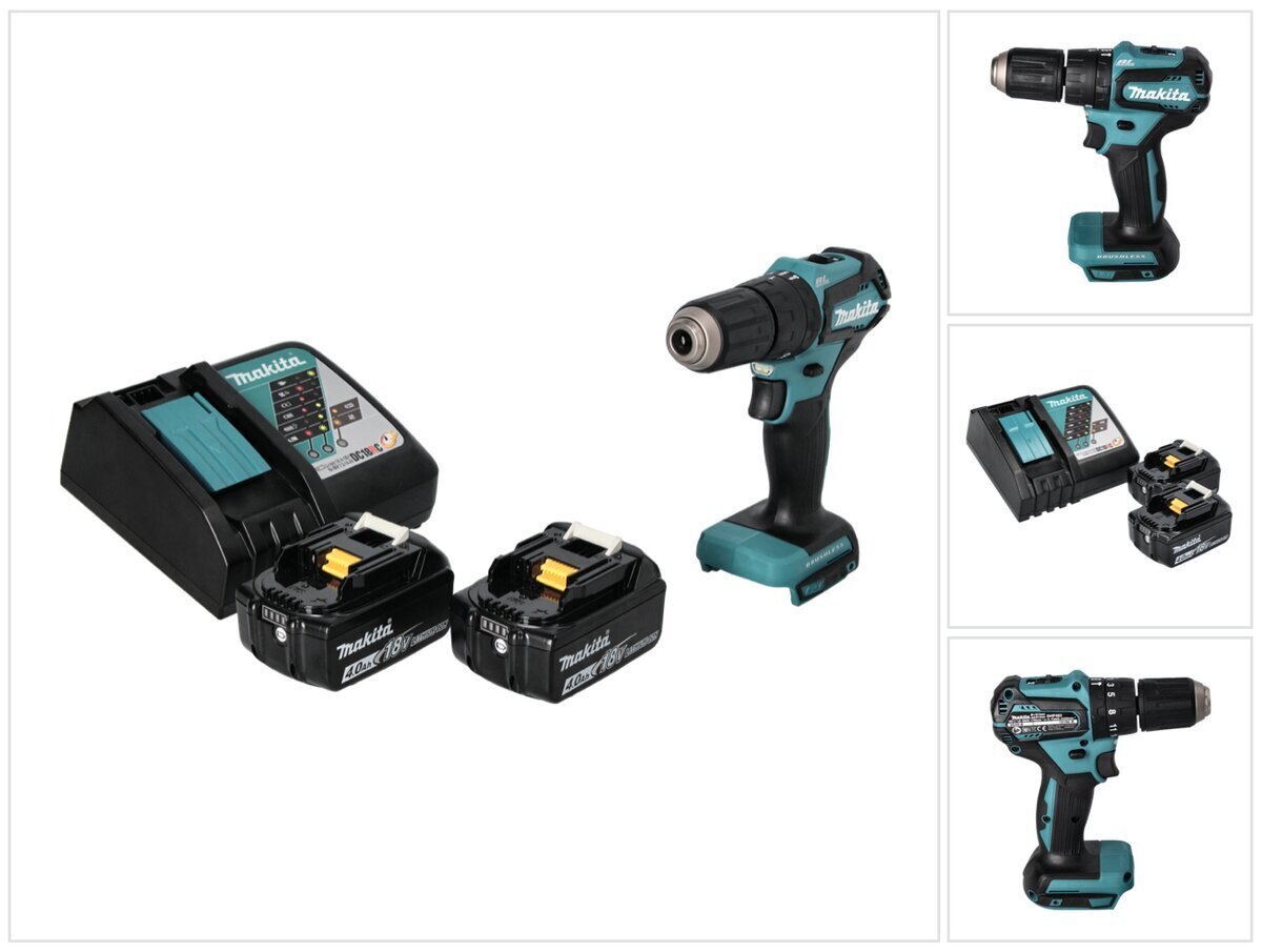 Akulööktrell Makita DHP 483 RM 18 V 40 Nm + 2x akut 4,0 Ah + laadija hind ja info | Akutrellid, puurid ja kruvikeerajad | hansapost.ee