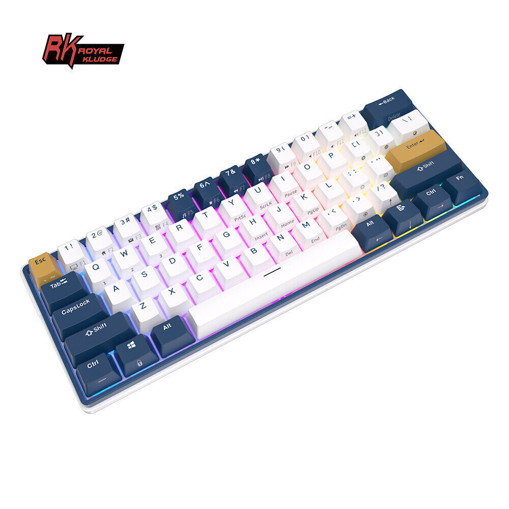 Klaviatuur Royal Kludge RK61 Plus TKL, 60%, Hot-swap, Brown Switches, US, Valge/Sinine цена и информация | Klaviatuurid | hansapost.ee