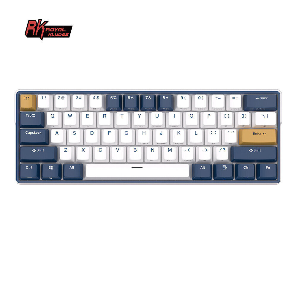 Klaviatuur Royal Kludge RK61 Plus TKL, 60%, Hot-swap, Brown Switches, US, Valge/Sinine hind ja info | Klaviatuurid | hansapost.ee