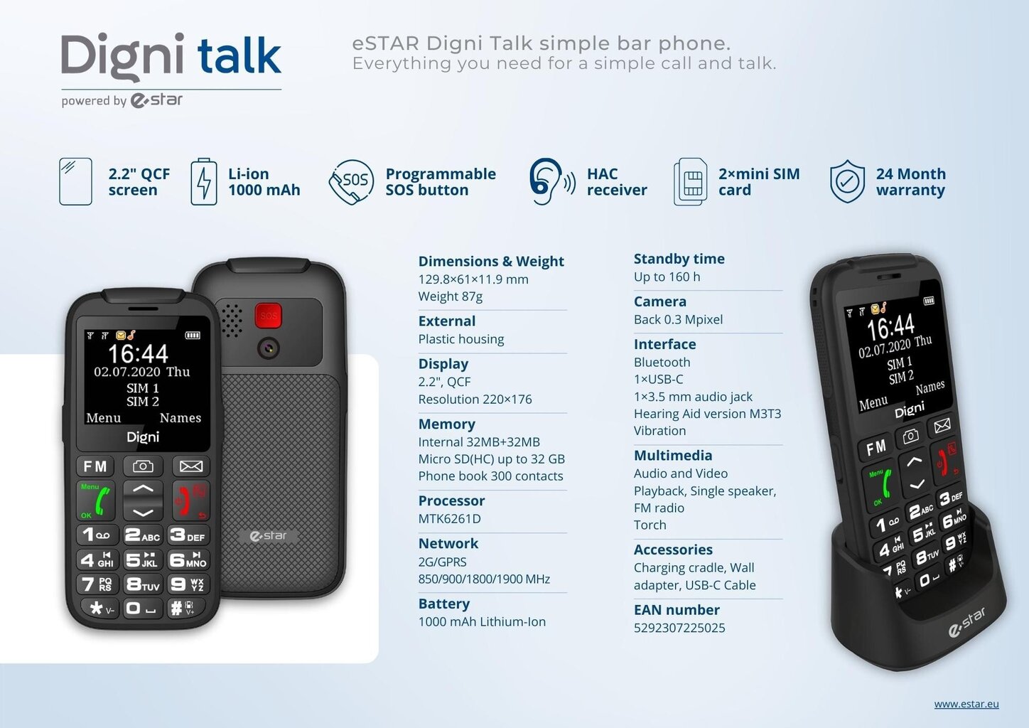 Телефон eSTAR Digni Talk Senior Phone Dual SIM Black цена | hansapost.ee