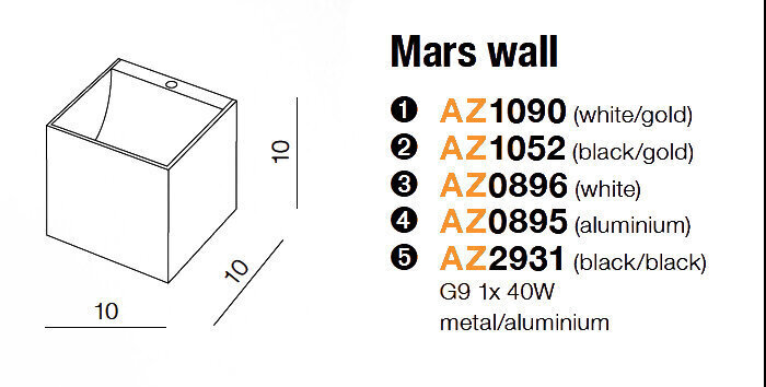 Azzardo seinavalgusti Mars White/Gold hind ja info | Seinavalgustid | hansapost.ee
