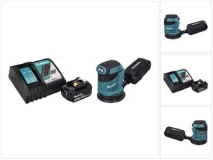 Аккумуляторная эксцентриковая шлифовальная машинка Makita DBO 180 RF1 18 В 125 мм + 1х аккумулятор 3,0 Ач + зарядное устройство цена и информация | Шлифовальные машины | hansapost.ee