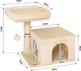 Когтеточка для кошек с домиком Lionto, 50 см, бежевая цена и информация | Когтеточки | hansapost.ee
