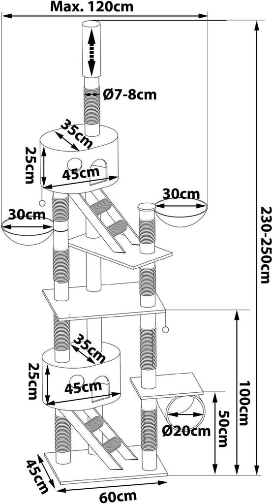 Kassikraabits Lionto, 230-250 cm, must/valge hind ja info | Kraapimispuud kassidele | hansapost.ee