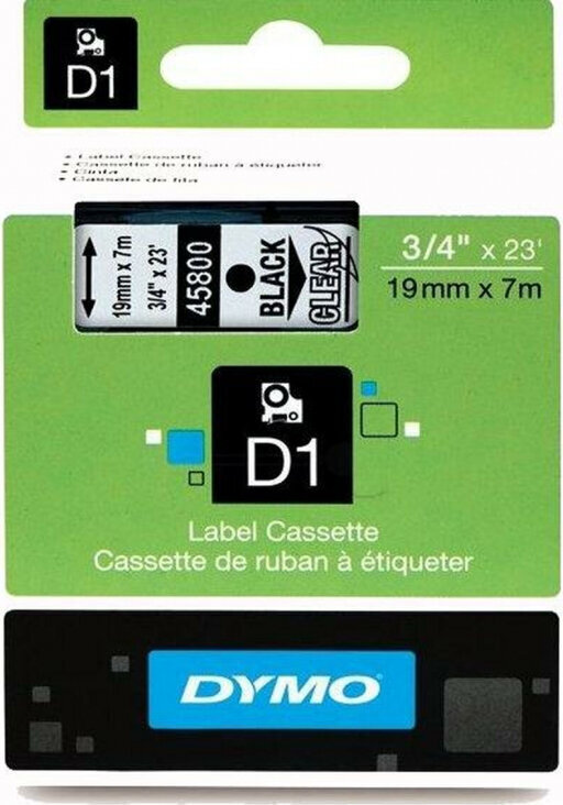 Lamineeritud teip etiketimasinatele Dymo D1 45800 LabelManager™ Must Läbipaistev 19 mm (5 tk.) цена и информация | Printeritarvikud | hansapost.ee