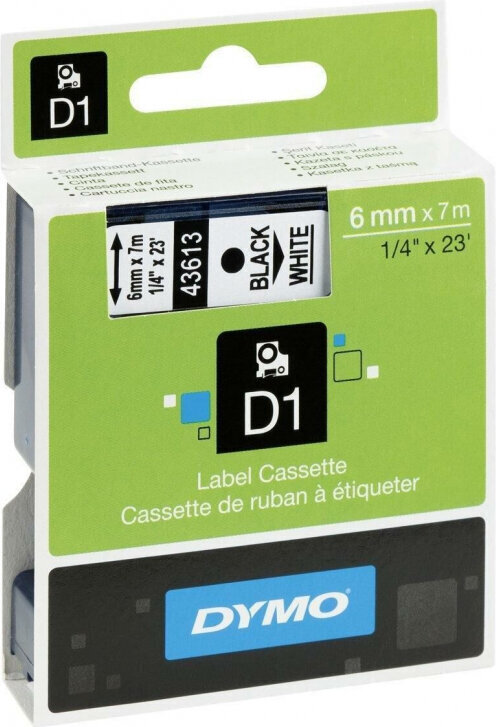 Lamineeritud teip etiketimasinatele Dymo D1 43613 LabelManager™ Valge 6 mm Must (5 tk.) цена и информация | Printeritarvikud | hansapost.ee