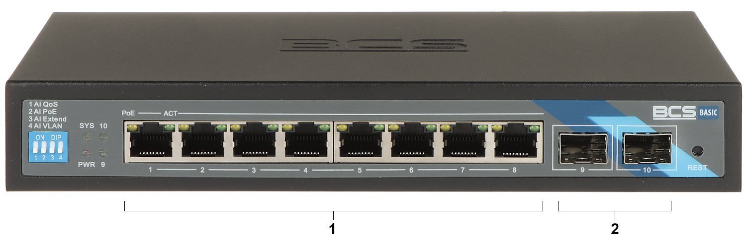 Basic switch poe bcs-b-sp08g-2sfp 8 pordiline sfp bcs basic цена и информация | Võrgulülitid | hansapost.ee