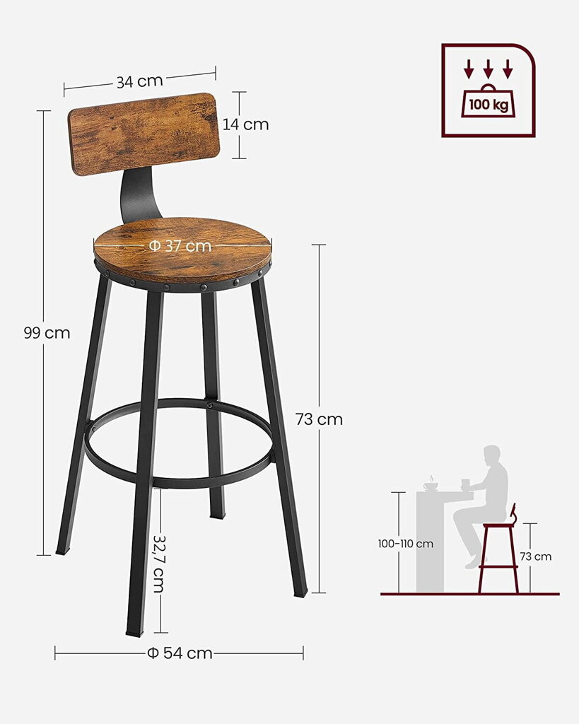 2 tooli Leobert LBC026B01V1, must/pruun komplekt цена и информация | Köögitoolid, söögitoolid | hansapost.ee
