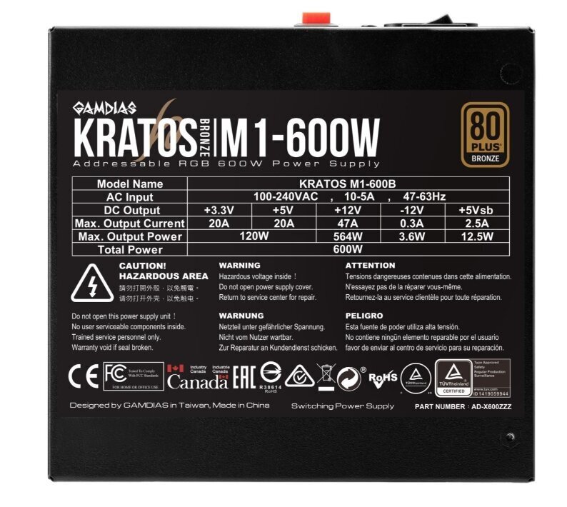 Gamdias Kratos M1-600B hind ja info | Toiteplokid | hansapost.ee