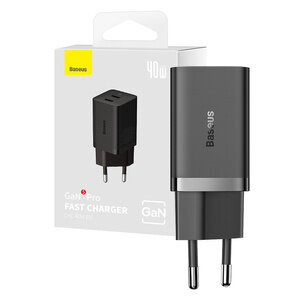 Wall Charger Baseus GaN5 40W, 2x USB C (Black) цена и информация | Laadijad mobiiltelefonidele | hansapost.ee
