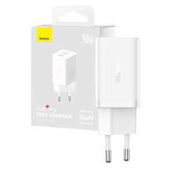 Wall Charger Baseus GaN5 40W, 2x USB C (White) цена и информация | Зарядные устройства для телефонов | hansapost.ee