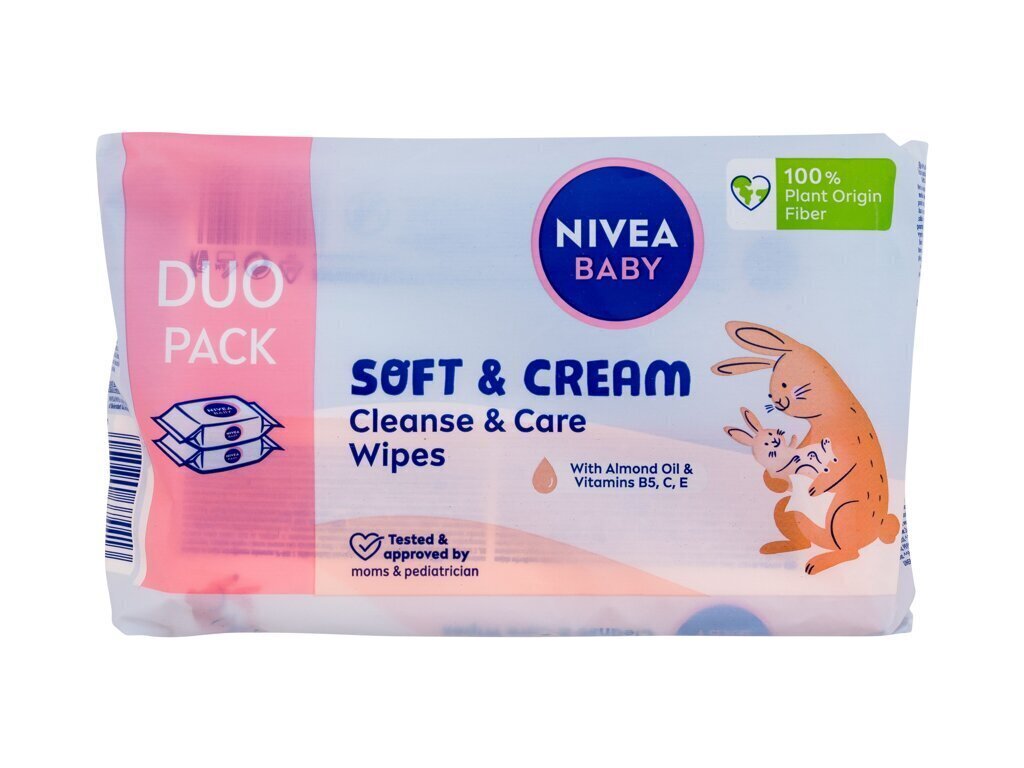 Niisked salvrätikud beebidele Nivea Baby Soft &amp; Cream Cleanse &amp; Care Salvrätikud 2x57 tk. price and information | Laste ja ema kosmeetika | hansapost.ee