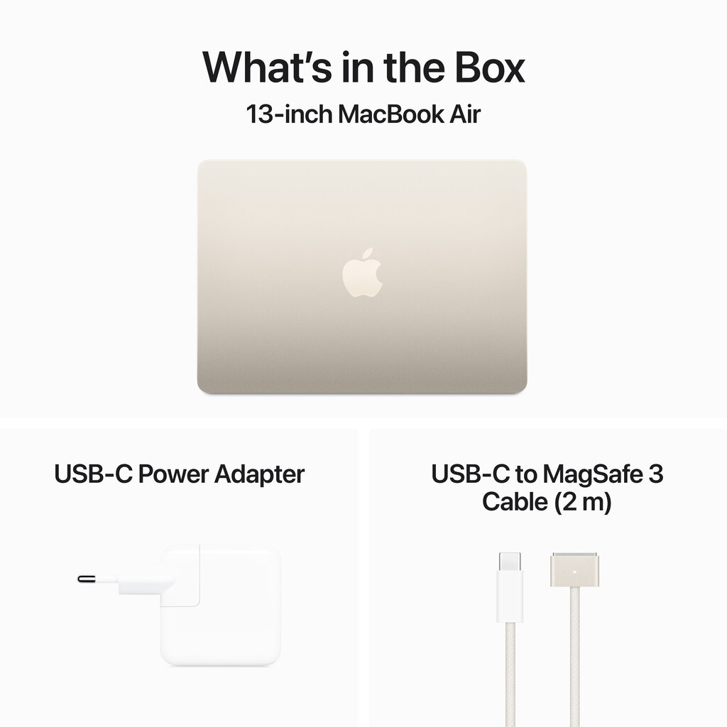 MacBook Air 13" Apple M3 chip with 8-core CPU and 8-core GPU, 8GB, 256GB SSD - Starlight - MRXT3KS/A цена и информация | Sülearvutid | hansapost.ee