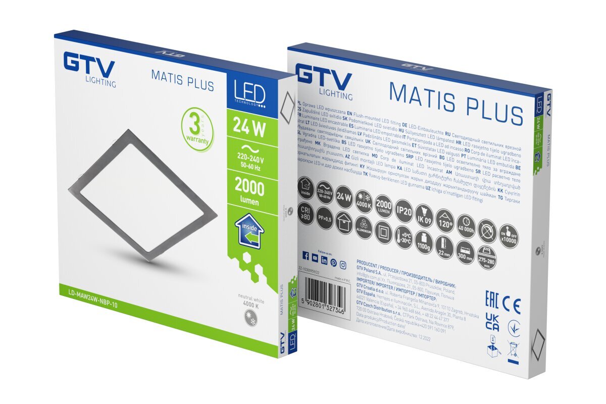 Lamp, LED, 24W, 2000lm, 4000K, z/a, IP20, must hind ja info | Süvistatavad LED valgustid | hansapost.ee