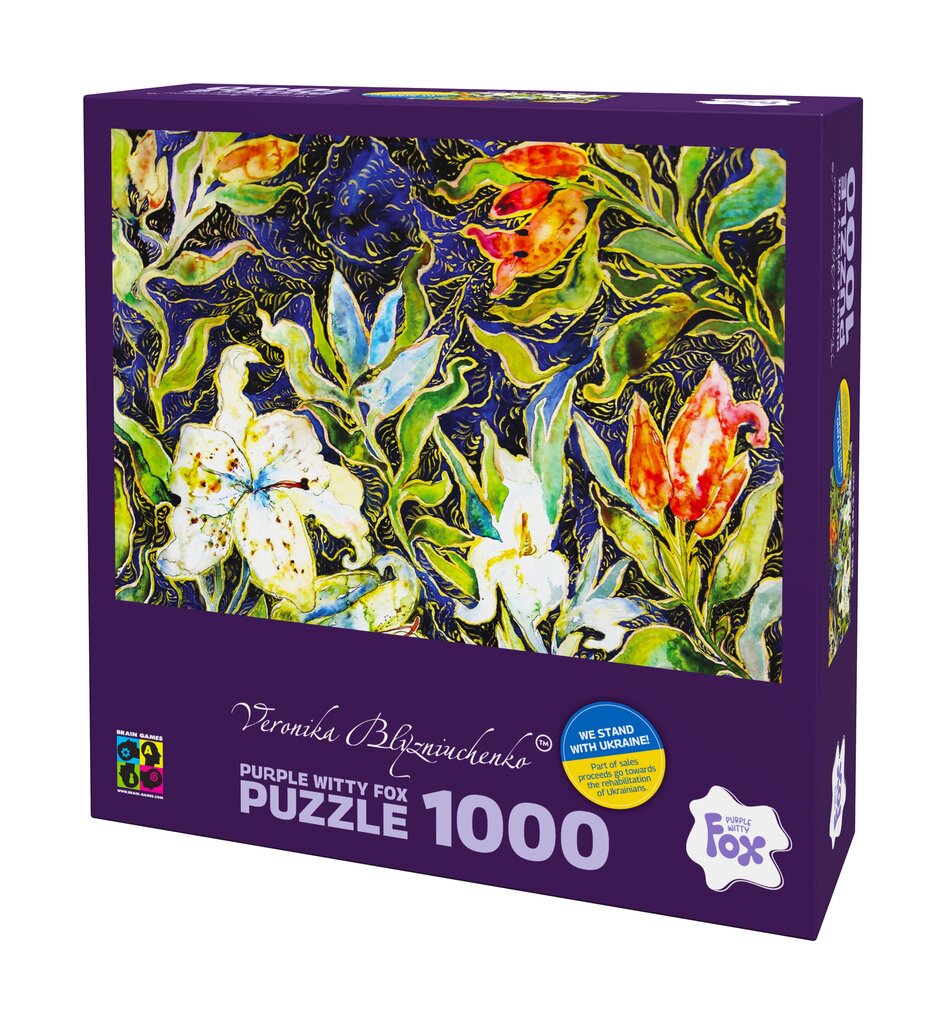 Pusle Purple Witty Fox Veronika Blyzniuchenko Lilies on blue, 1000 d. цена и информация | Pusled lastele ja täiskasvanutele | hansapost.ee