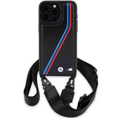 BMW BMHCP15L23PSVTK iPhone 15 Pro 6.1" czarny|black hardcase M Edition Carbon Tricolor Lines & Strap цена и информация | Чехлы для телефонов | hansapost.ee