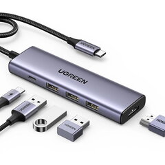 Ugreen CM511 Multifunctional HUB 5in1 USB-C/HDMI 1.4/USB-A/USB-C gray hind ja info | USB adapterid ja jagajad | hansapost.ee