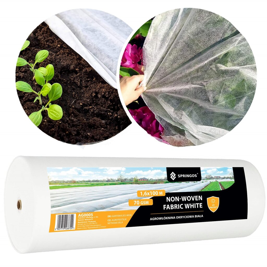 Talvine agrotekstiil Springos AG0005 70g/m2 100x1,6m valge цена и информация | Aiatööriistad | hansapost.ee