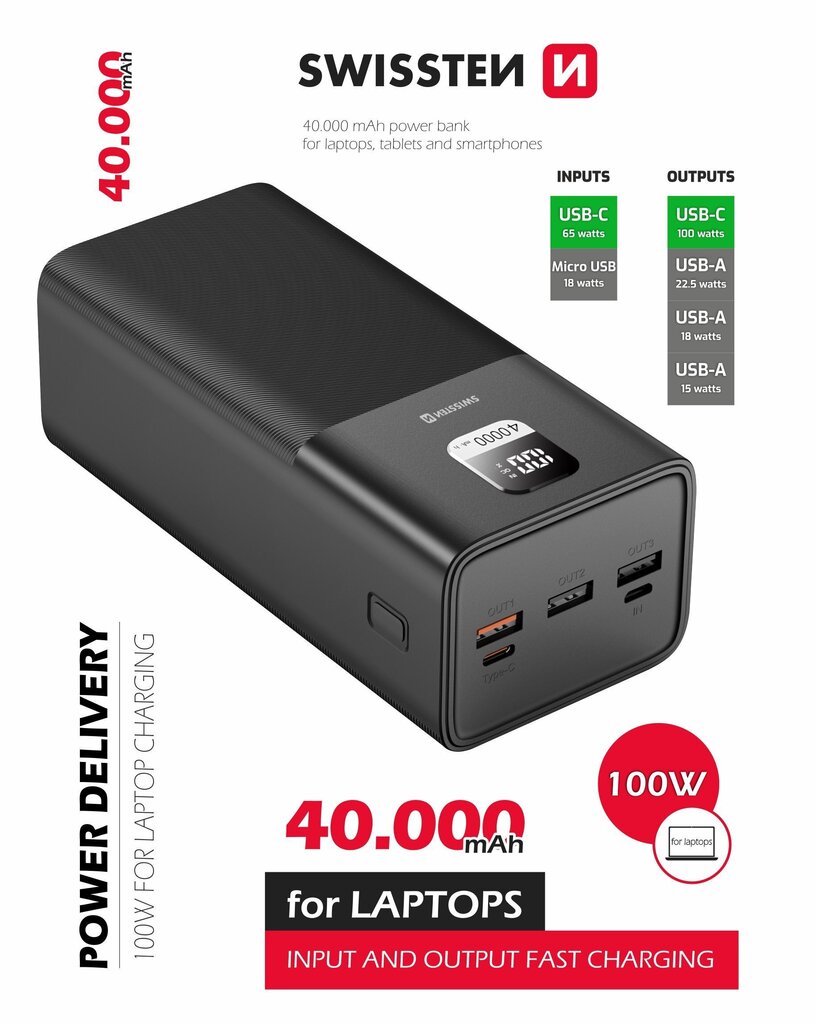 Swissten Power Line 40 000 mAh цена и информация | Akupangad | hansapost.ee