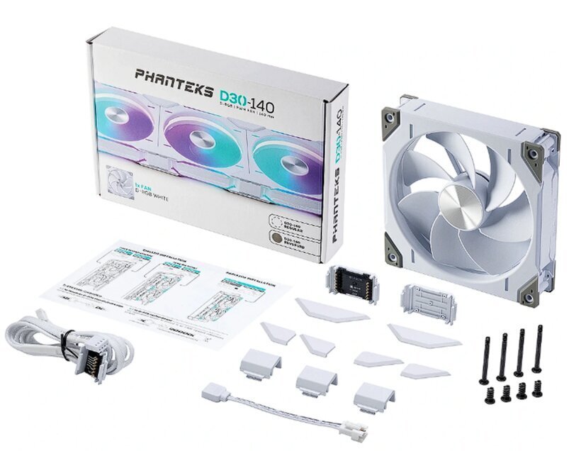 Phanteks D30 PWM Reverse Airflow D-RGB PH-F140D30R_DRGB_PWM_WT01 цена и информация | Arvuti ventilaatorid | hansapost.ee