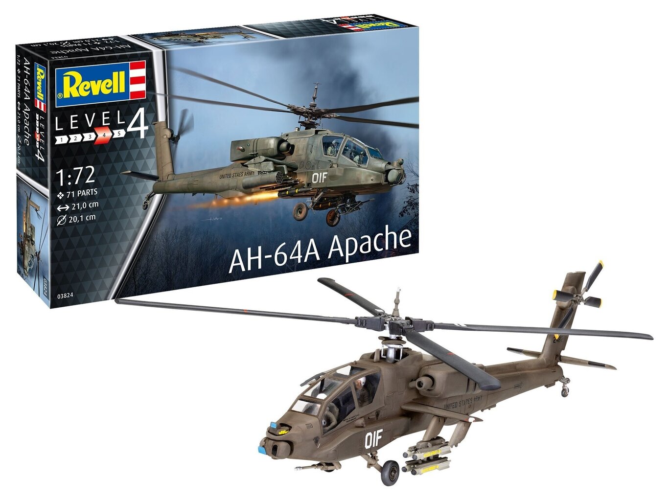 Revell - AH-64A Apache, 1/72, 03824 hind ja info | Klotsid ja konstruktorid | hansapost.ee