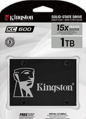 SSD|KINGSTON|KC600|1TB|SATA 3.0|TLC|Kirjutuskiirus 520 MBait/s|Lugemiskiirus 550 MBait/s|2,5"|TBW 600 TB|MTBF 1000000 tundi|SKC600/1024G цена и информация | Внутренние жёсткие диски (HDD, SSD, Hybrid) | hansapost.ee