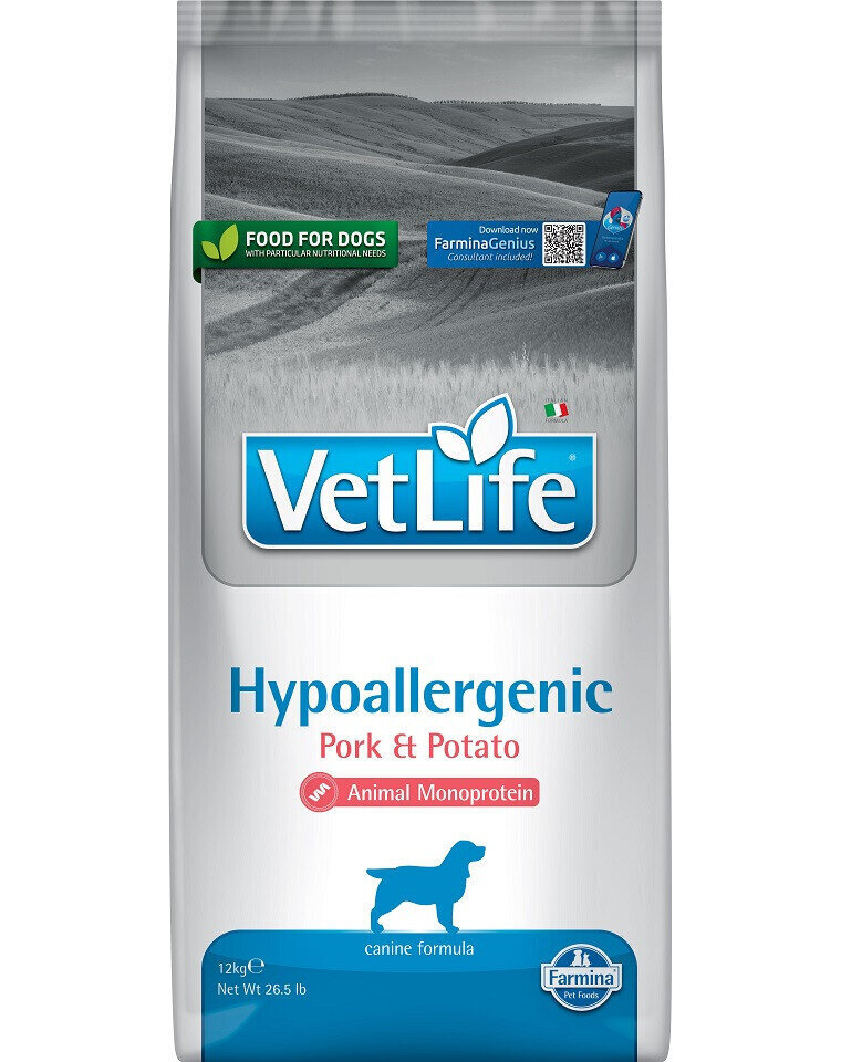Farmina VetLife Hypoallergenic Pork Potato kõikidele koeratõugudele koos sealiha ja kartuliga, 12 kg hind ja info | Koerte kuivtoit ja krõbinad | hansapost.ee