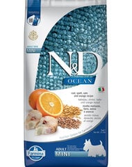 Farmina N&D Ocean Dog корм для собак мелких пород с треской, полбой, овсом и апельсинами, 7 кг цена и информация | Сухой корм для собак | hansapost.ee