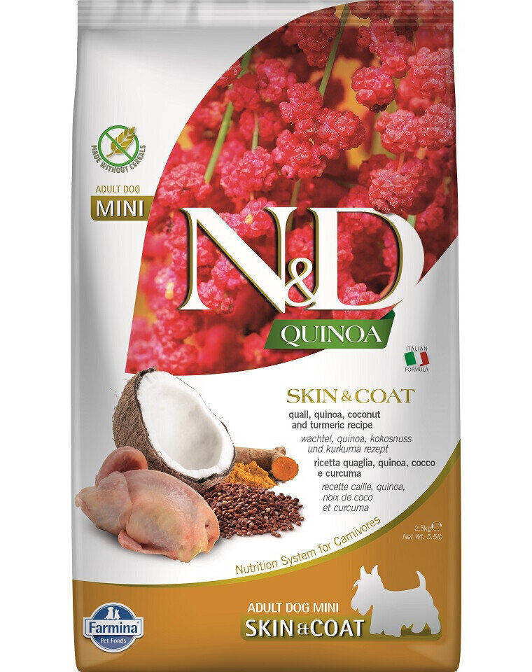 Farmina N&D Quinoa Dog Skin&Coat väikest tõugu koertele vuti ja kookosega, 2,5 kg price and information | Koerte kuivtoit ja krõbinad | hansapost.ee